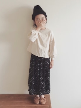 「アイテム（モカシン/デッキシューズ）」を使った、nicomicoさん（キッズ・110cm）の秋コーディネート