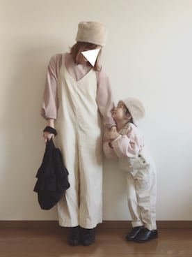 「petit main（プティマイン）のアイテム（オールインワン・サロペット）」を使った、nicomicoさん（レディース・158cm）の冬コーディネート