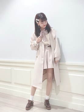「ボウタイ」｜「アイテム（トレンチコート）」を使った、kotominさん（レディース・158cm）の冬コーディネート