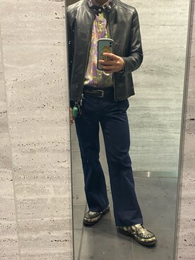 「Lui's（ルイス）のアイテム（ライダースジャケット）」を使った、サムネさん（メンズ・165cm）の秋コーディネート