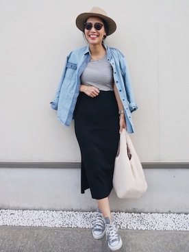 「H&M（エイチ・アンド・エム）のアイテム（ハット）」を使った、内村茉寿美さん（レディース・164cm）の秋コーディネート