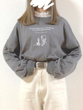 「OLIVE des OLIVE（オリーブデオリーブ）のアイテム（スウェット、ブラック系）」を使った、milu.さん（レディース・154cm）の冬コーディネート