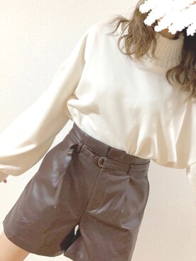 「tiptop（ティップトップ）のアイテム（ニット/セーター、ホワイト系）」を使った、milu.さん（レディース・154cm）の冬コーディネート