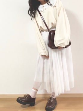 「merlot plus（メルロープリュス）のアイテム（ショルダーバッグ）」を使った、milu.さん（レディース・154cm）の春コーディネート