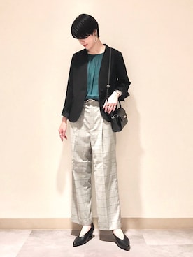 「スタッフセンバツ」｜「アイテム（ノーカラージャケット）」を使った、nuun＊。さん（レディース・170cm）の秋コーディネート