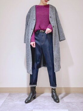 「アイテム（ノーカラーコート、グレー系）」を使った、nuun＊。さん（レディース・170cm）の冬コーディネート