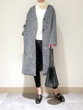 「アイテム（ノーカラーコート、グレー系）」を使った、nuun＊。さん（レディース・170cm）の冬コーディネート