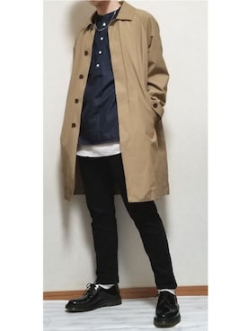 「レイヤードstyle」｜「アイテム（ステンカラーコート）」を使った、しんしんさん（メンズ・168cm）の冬コーディネート