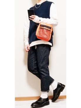 「Dr. Martens（ドクターマーチン）のアイテム（スリッポン）」を使った、しんしんさん（メンズ・168cm）の春コーディネート