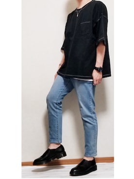 「Dr. Martens（ドクターマーチン）のアイテム（スリッポン）」を使った、しんしんさん（メンズ・168cm）の春コーディネート