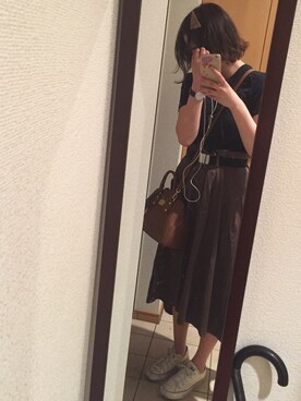 Yurina さんの「高密度綿ツイルベルト付きイレヘムスカート」を使ったコーディネート
