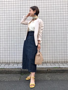 「きれいめスタイル」｜「アイテム（ノーカラージャケット）」を使った、藤野（fujino）さん（レディース・152cm）の春コーディネート