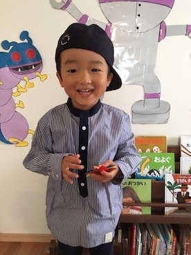 「MAISON DE REEFUR（メゾンドリーファー）のアイテム（帽子）」を使った、みんさん（キッズ・100cm）の秋コーディネート