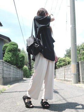 「CIAOPANIC（チャオパニック）の【WEB限定】センタープレスタックパンツ（その他パンツ）」を使った、midoriさん（レディース・165cm）の夏コーディネート