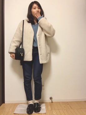 「ダブルモンク」｜「アイテム（その他アウター）」を使った、みーさんさん（レディース・159cm）の冬コーディネート