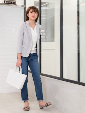 「アイテム（トートバッグ、シルバー系）」を使った、NBB STAFF 18さん（レディース・162cm）の夏コーディネート