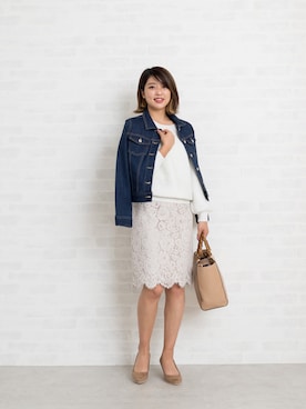 「ラメニット」｜「アイテム（デニムジャケット）」を使った、NBB STAFF 18さん（レディース・162cm）の春コーディネート