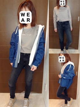 「Honeys」｜「アイテム（デニムジャケット）」を使った、𝕤𝕒𝕟𝕕𝕪さん（レディース・155cm）の春コーディネート