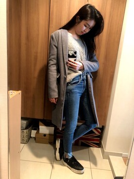 「ENVYM（アンビー）のアイテム（チェスターコート）」を使った、Chiemi.さん（レディース・163cm）の冬コーディネート