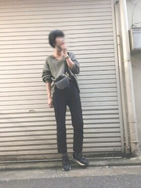 「Ray BEAMS（レイビームス）のアイテム（パンツ、ブラック系）」を使った、ハルカさん（レディース・165cm）の秋コーディネート