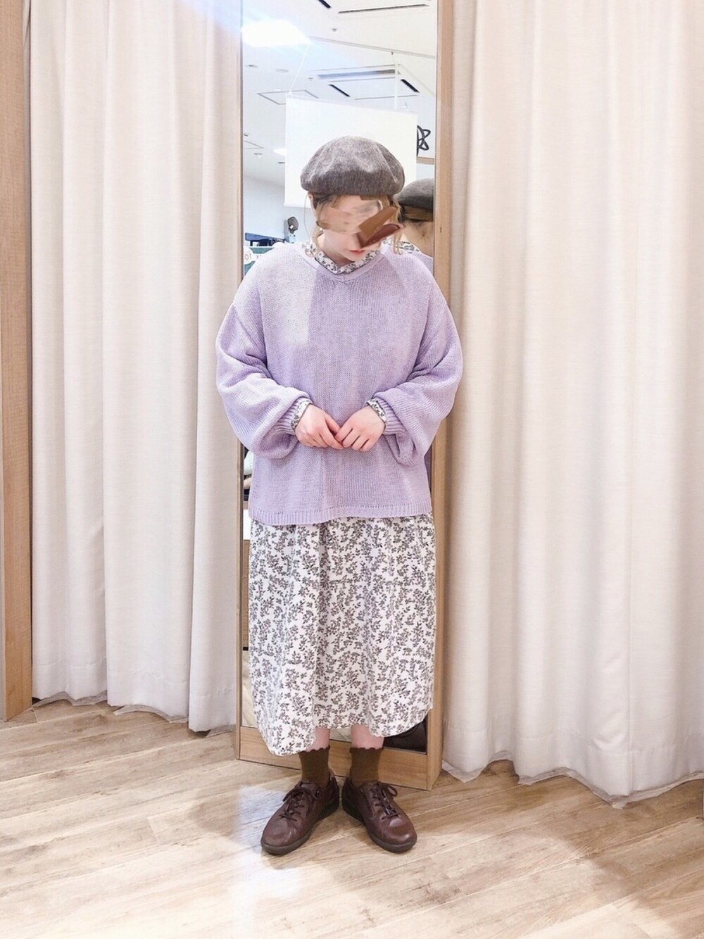 「Samansa Mos2の後ろリボンローゲージプルオーバー（トップス、パープル系）」を使った、ひきださん（レディース・157cm）の春コーディネートの1枚目の写真