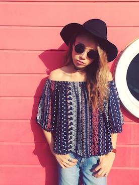 「GLOBAL WORK（グローバルワーク）のフェルトナカオレＨＡＴ/565115（ハット）」を使った、階上実穂さん（レディース・158cm）の夏コーディネート