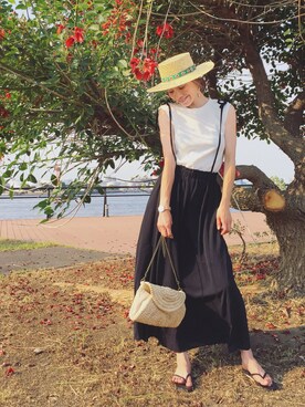 「H&M（エイチ・アンド・エム）のアイテム（ハット）」を使った、階上実穂さん（レディース・158cm）の夏コーディネート