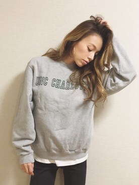 「Lee（リー）のアイテム（Tシャツ/カットソー）」を使った、階上実穂さん（レディース・158cm）の秋コーディネート