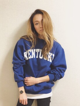 「Lee（リー）のアイテム（Tシャツ/カットソー）」を使った、階上実穂さん（レディース・158cm）の秋コーディネート