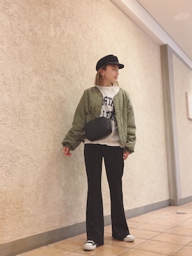 「アイテム（ブルゾン）」を使った、階上実穂さん（レディース・158cm・30代）の冬コーディネート