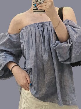 「アイテム（チューブトップ、ブルー系）」を使った、杨啊啊啊不さん（レディース・158cm）の夏コーディネート