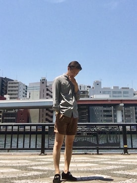 「AAA+（サンエープラス）のアイテム（モカシン/デッキシューズ）」を使った、ITSUKI さん（メンズ・175cm）の夏コーディネート