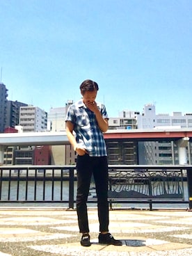 「AAA+（サンエープラス）のアイテム（モカシン/デッキシューズ）」を使った、ITSUKI さん（メンズ・175cm）の夏コーディネート