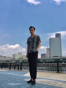 「AAA+（サンエープラス）のアイテム（モカシン/デッキシューズ）」を使った、ITSUKI さん（メンズ・175cm）の夏コーディネート