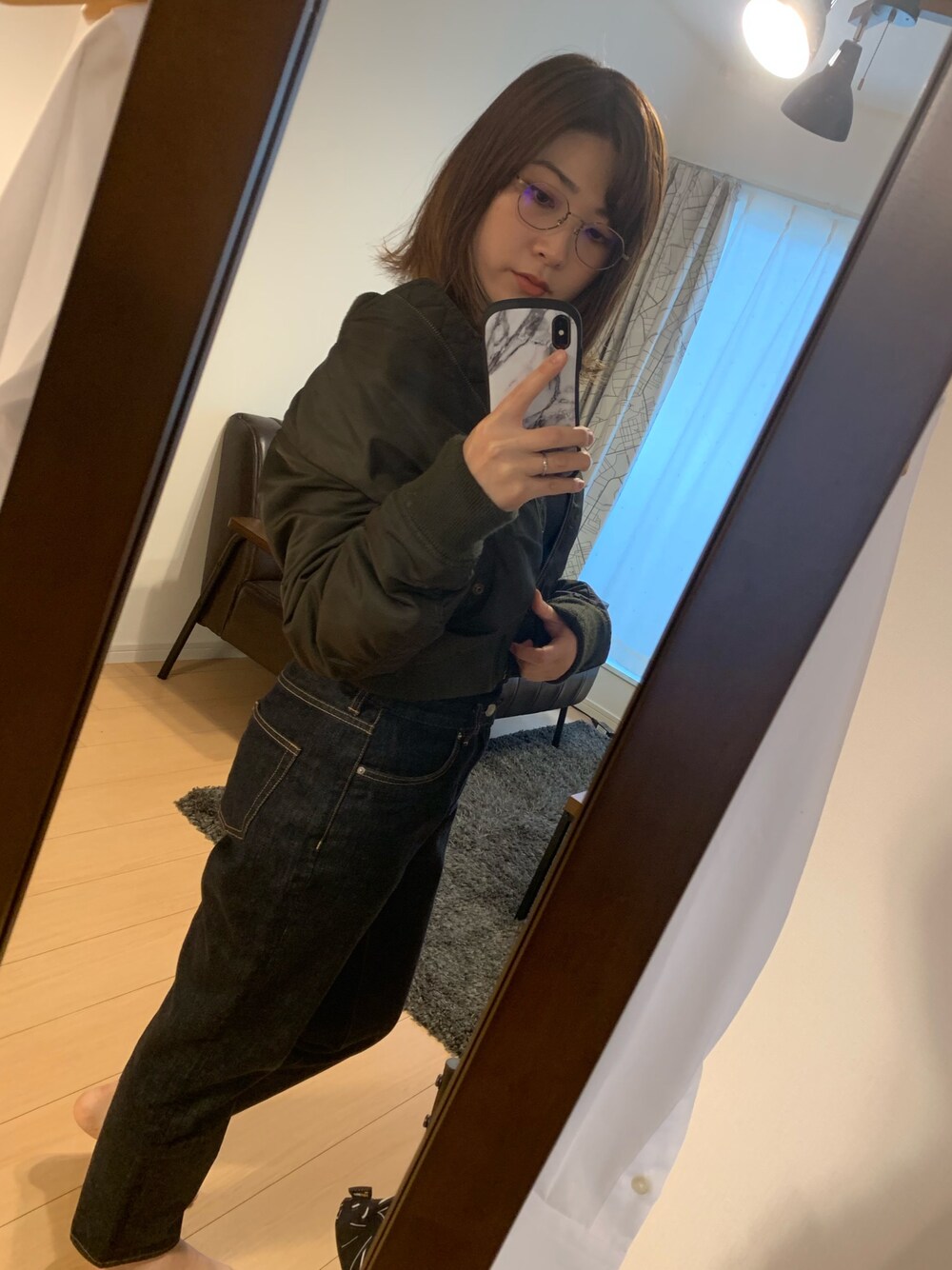「UNIQLOのMA-1ブルゾン（ブルゾン、グリーン系）」を使った、Taruさん（レディース・161cm）の冬コーディネートの1枚目の写真
