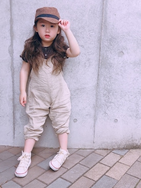 「ワークキャップ」｜「アイテム（オールインワン・サロペット）」を使った、yuu313さん（キッズ・100cm）の春コーディネート