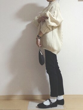 「SVEC（シュベック）のカンフーシューズ kung fu Shoes / ストラップパンプス（バレエシューズ）」を使った、km410さん（レディース・158cm）の冬コーディネート