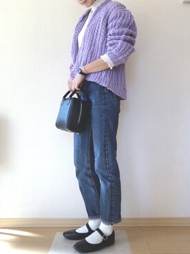 「SVEC（シュベック）のカンフーシューズ kung fu Shoes / ストラップパンプス（バレエシューズ）」を使った、km410さん（レディース・158cm）の冬コーディネート