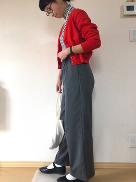 「SVEC（シュベック）のカンフーシューズ kung fu Shoes / ストラップパンプス（バレエシューズ）」を使った、km410さん（レディース・158cm）の冬コーディネート