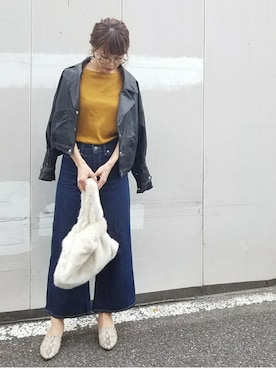 「リブT」｜「アイテム（ジャケット/アウター）」を使った、shukoさん（レディース・158cm）の秋コーディネート