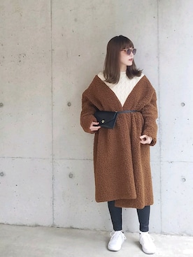 「アイテム（ボディバッグ/ウエストポーチ）」を使った、shukoさん（レディース・158cm）の冬コーディネート