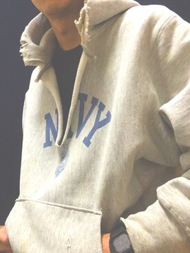 「VINTAGE（ヴィンテージ）のアイテム（パーカー、シルバー系）」を使った、カズさん（メンズ・168cm）の秋コーディネート