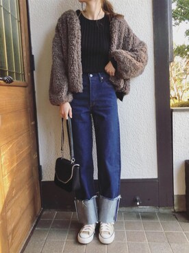 「Levi's（リーバイス）のRIBCAGE ストレート アンクル LUCK OF THE DRAW（デニムパンツ）」を使った、Sato*さん（レディース・164cm）の冬コーディネート