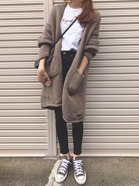 「MOUSSY（マウジー）のHW Rebirth L/BLACK SKINNY（デニムパンツ）」を使った、Sato*さん（レディース・164cm）の秋コーディネート