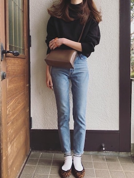 「ADAM ET ROPE'（アダムエロペ）のトリプルポケットショルダーバック（ショルダーバッグ）」を使った、Sato*さん（レディース・164cm）の冬コーディネート