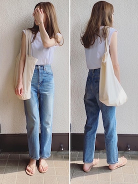 「ハイウエストストレートジーンズ」｜Sato*さん（レディース・164cm）の夏コーディネート