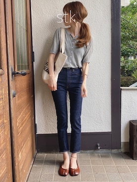 「MOUSSY（マウジー）のMVS SKINNY（デニムパンツ）」を使った、Sato*さん（レディース・164cm）の夏コーディネート