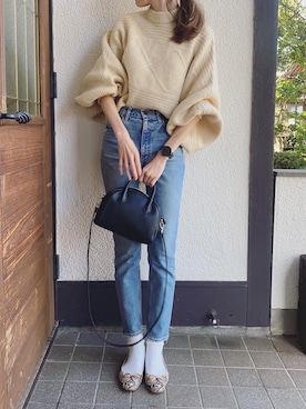 「MOUSSY（マウジー）のMVS SKINNY（デニムパンツ）」を使った、Sato*さん（レディース・164cm）の秋コーディネート