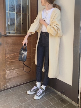 「MOUSSY（マウジー）のMVS SKINNY（デニムパンツ）」を使った、Sato*さん（レディース・164cm）の秋コーディネート