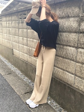 「リブニットパンツ」｜Sato*さん（レディース・164cm）の秋コーディネート